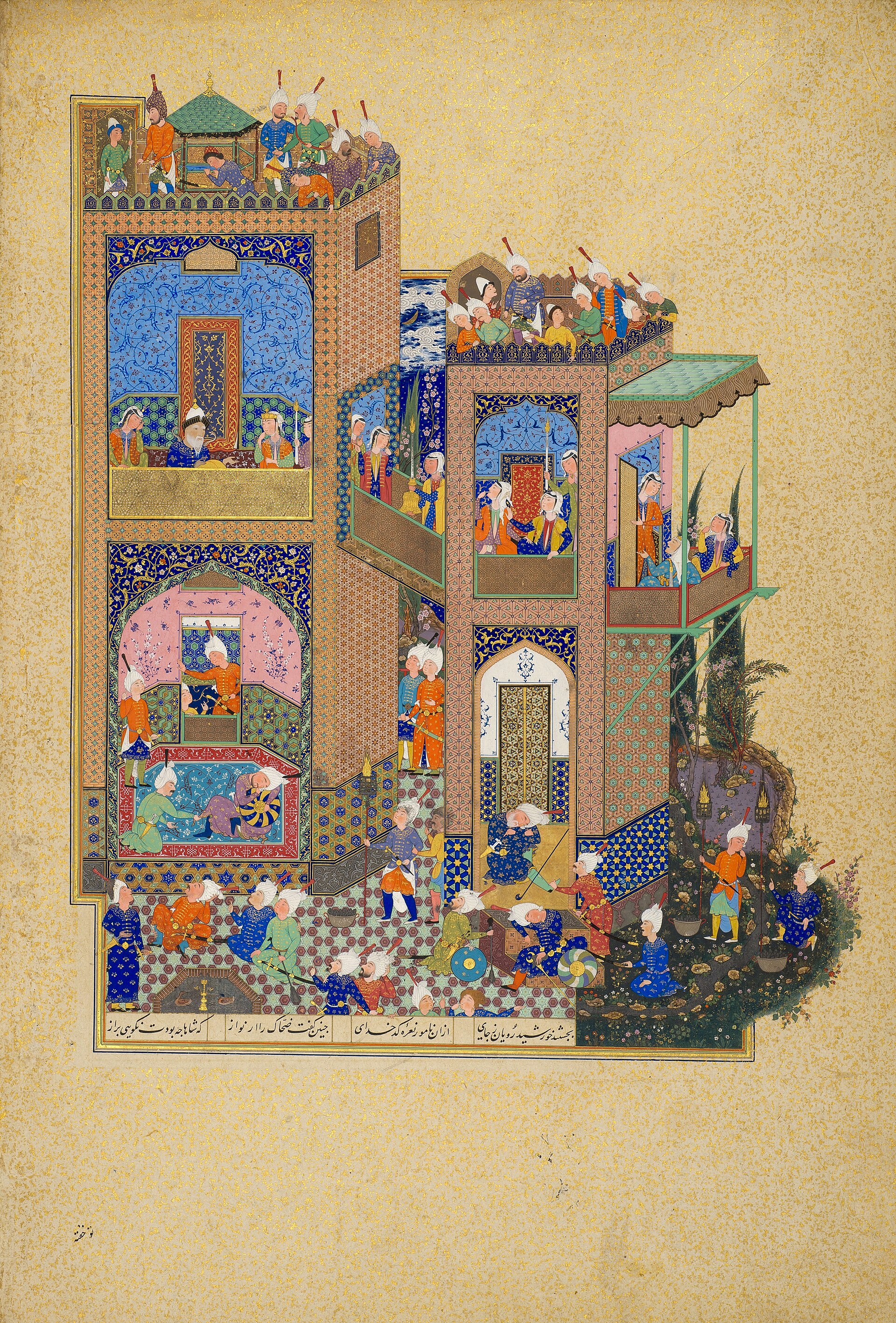 The nightmare of Zahhak the serpent-shouldered tyrant, Persian miniature